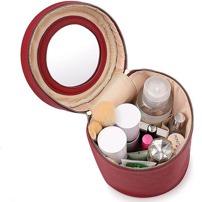 OEM  Pu Leather Cosmetic Makeup Bags With Mirror Travel Organizer Bucket Bag